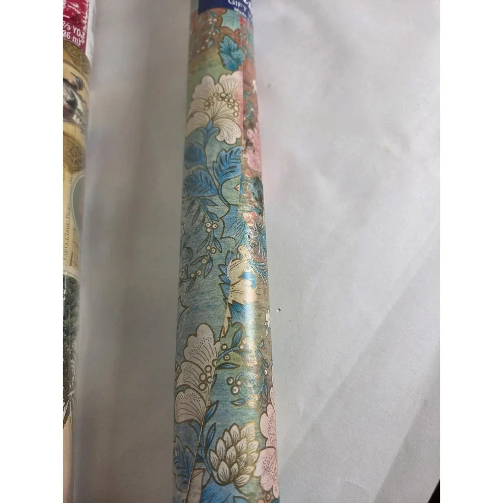 Vtg Christmas Wrapping Paper Hallmark Nostalgic Classic Red Pink Pionsetta